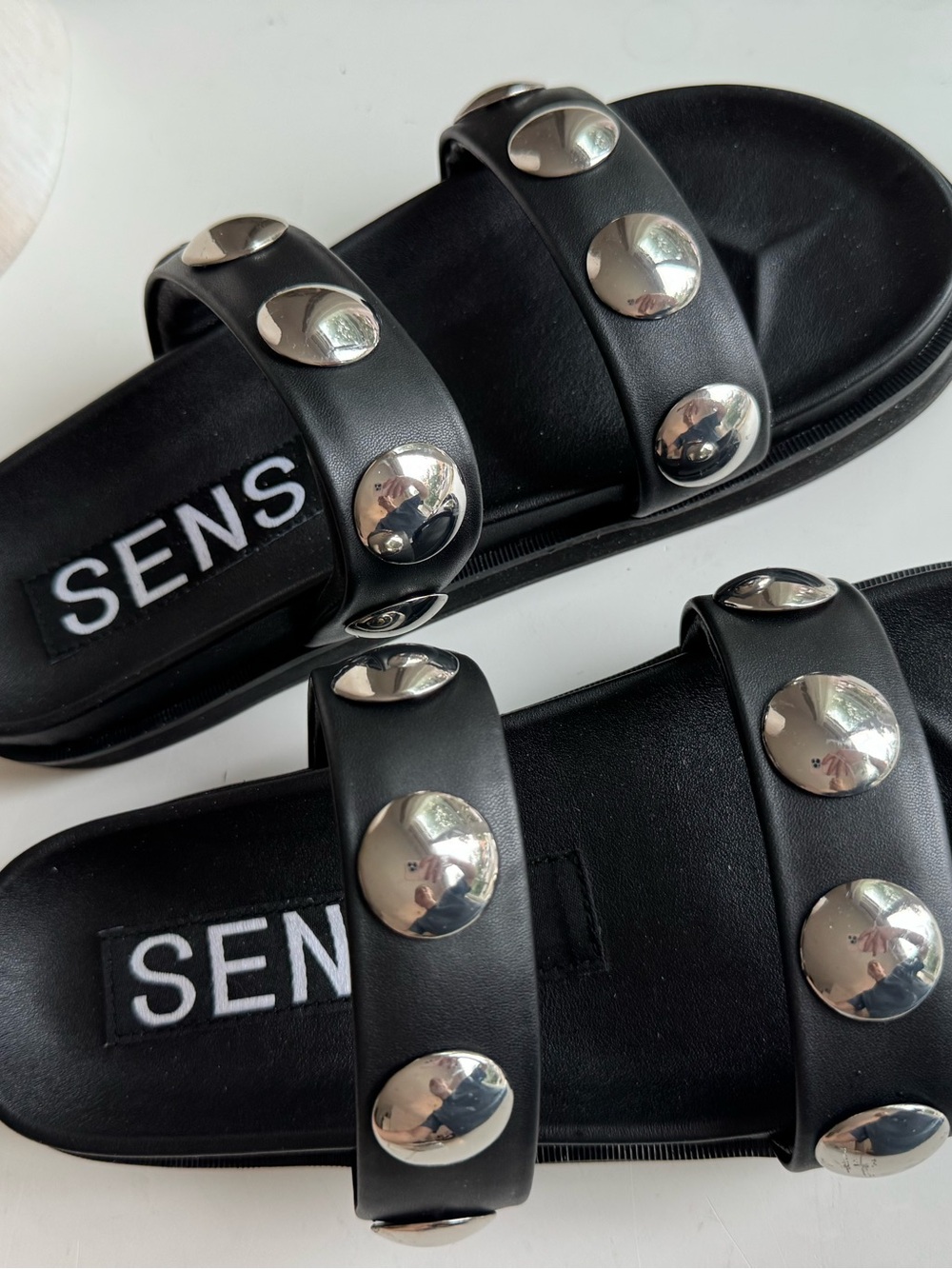 SENSO Zeon Black Studded Leather Slide Sandals EU 39